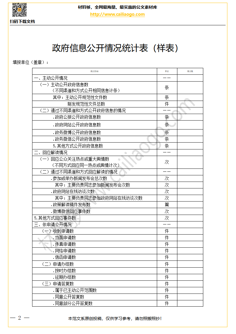 材料够素材 - 政府信息公开情况统计表（样表）_02.png